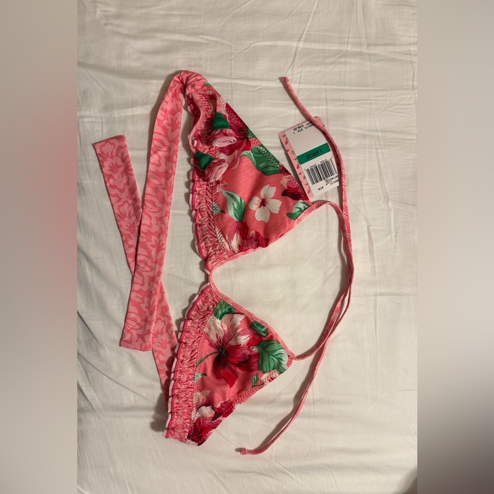 Betsey Johnson Pink Floral Bikini Top